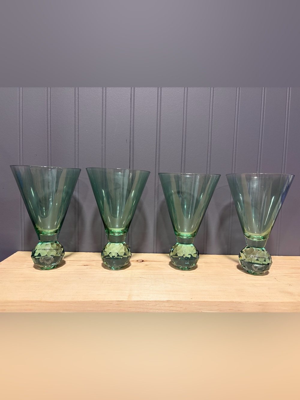 Anthropologie Gemma Green Martini Glasses Set of 4 Spherical Base NWT